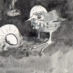 Vogel Maria, met krulspelden,detail kerstkaart 1